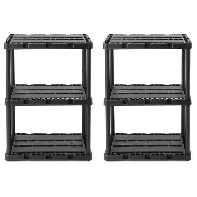 3 Shelf Knect-A-Shelf Solid Light Duty Storage Unit 24 x 12 x 33 Organizer System for Home, Garage, or Basement, Black (2 Pack)