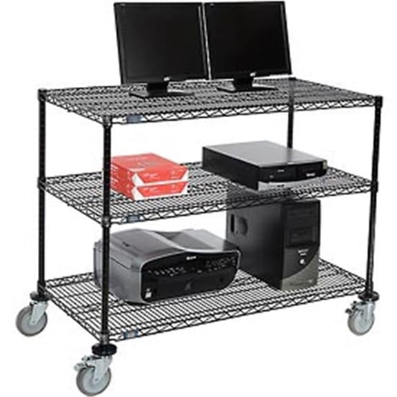 3-Shelf Mobile Wire Computer LAN Workstation - Black