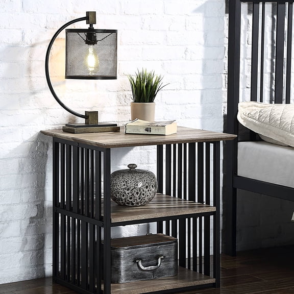 3 - Shelf Nightstand / Bedroom Decor Piece / Rustic Wood with Black Metal Frame