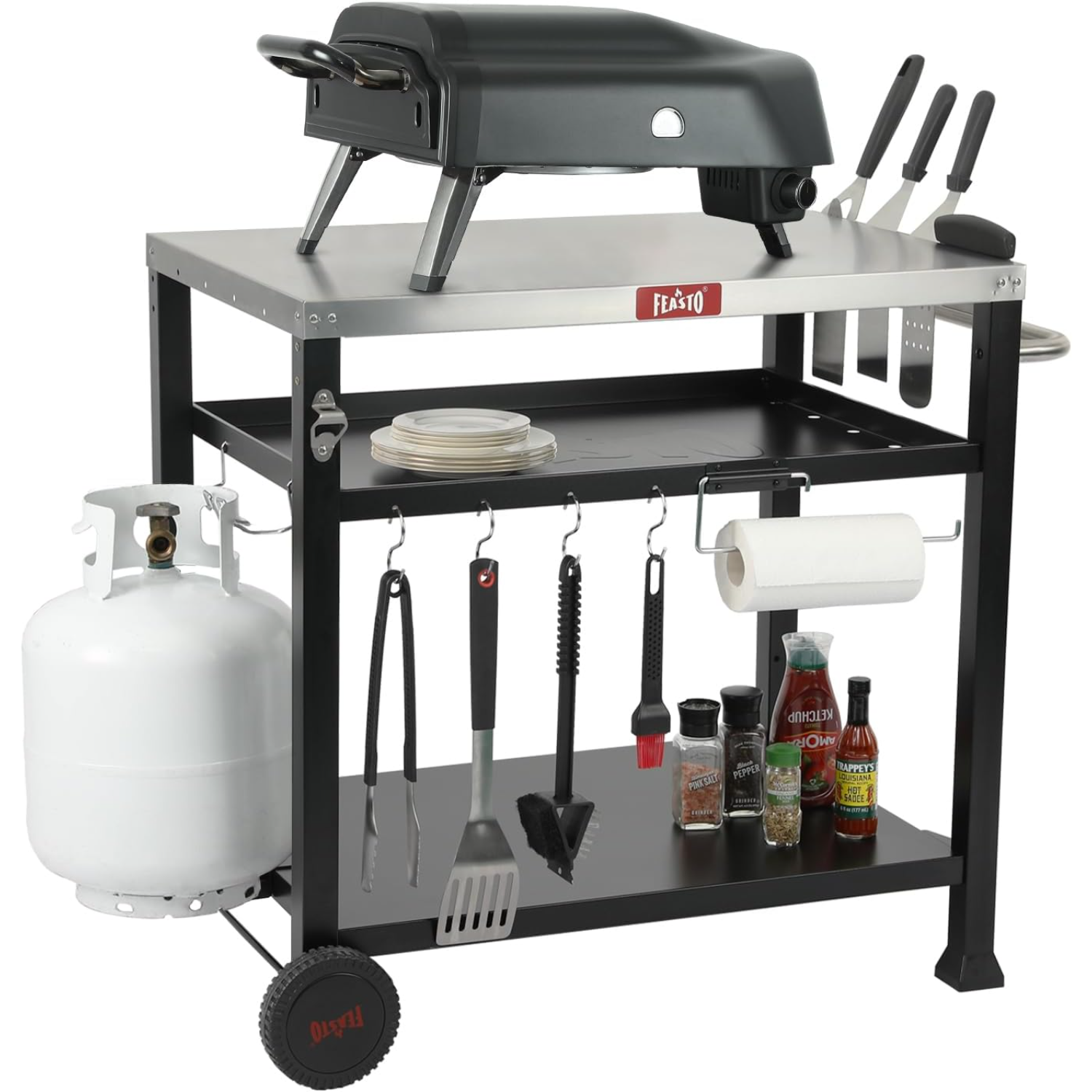 3Shelf Outdoor Grill Table Grill Cart Pizza Oven Table for Outside