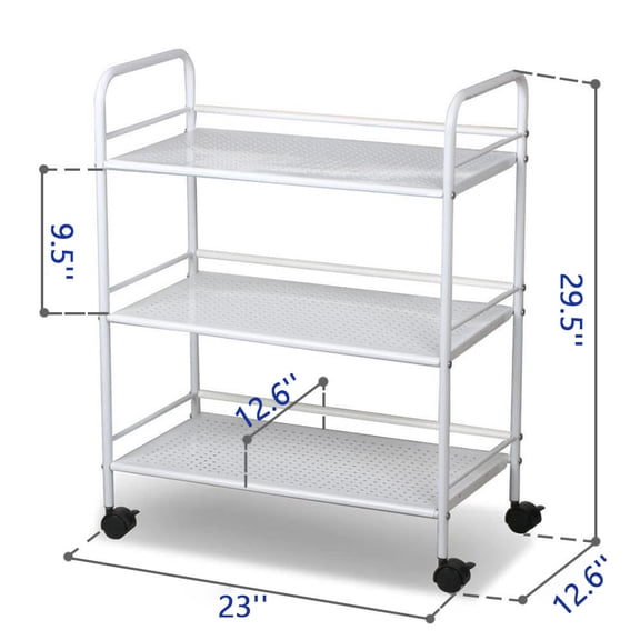 3 Shelf Salon Trolley, Mobile Beauty Cart for Hair Stylists, Lockable Rolling Esthetician Station with Metal Construction, Storage Organizer, White