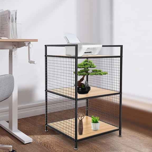 3-Shelf Shelving Storage Unit Metal Organizer with Guardrails Around The Shelf Modern 3-Tier File Cabinet Printer Stand Storage Shelf Rack Microwave Oven Stand Printer Stand Printer Storage