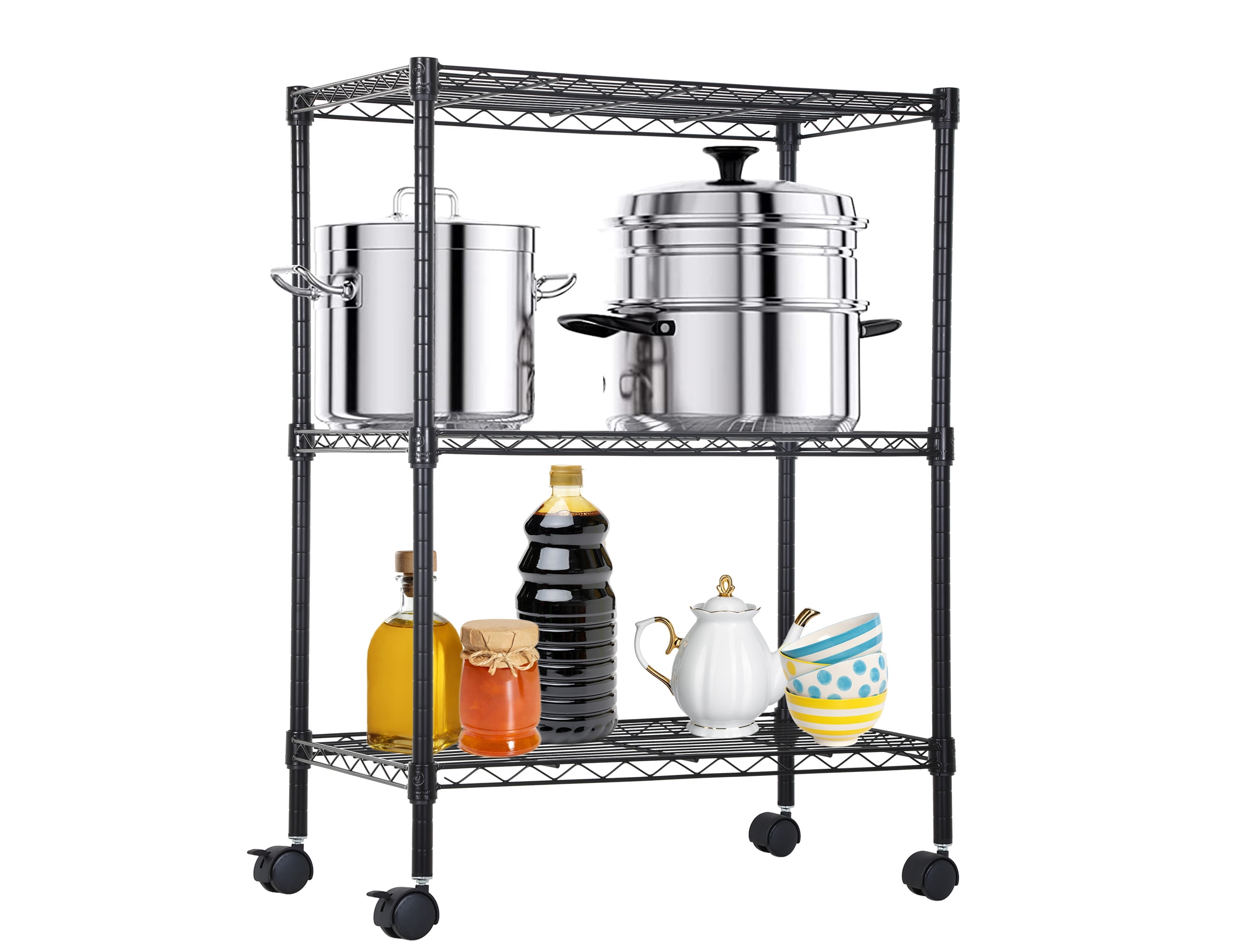3 Shelf Shelving Storage Units with Wheels, Wire Heavy Duty Shelves for