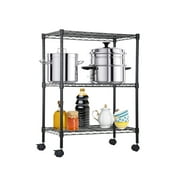 3 Shelf Shelving Storage Units with Wheels, Wire Heavy Duty Shelves for Storage Adjustable Storage Shelving Unit for Kitchen Garage Office Small Places Metal Organizer Wire Rack