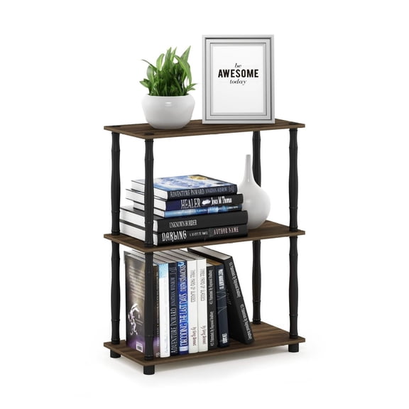 3-Shelf Shelving Unit, 23.6"W x 11.6"D x 29.5"H - Freestanding Storage Organizer, Columbia Walnut & Black Finish - Home Office, Bedroom, Living Room