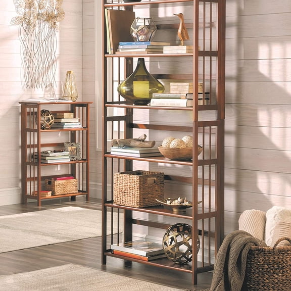 3-Shelf Stackable Chestnut Folding Bookcase with Solid Wood Finish for Home Office Storage