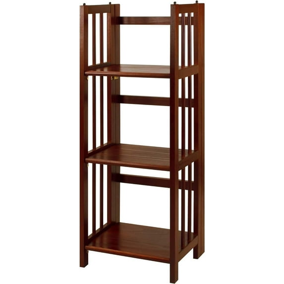 3-Shelf Stackable Folding Office Wood Furniture Bookcase, Contemporary Home and Office Furniture, Sturdy Wooden Shelving Storage Walnut/14 inch