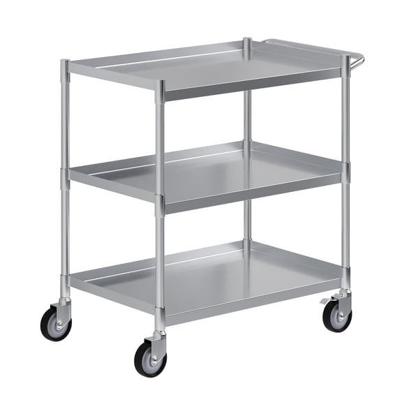3 Shelf Stainless Steel Tubular Utility Cart | 18 in. Wide X 28 in. Long X 33 in High | Metal Utility Cart on Wheels with Handle | NSF