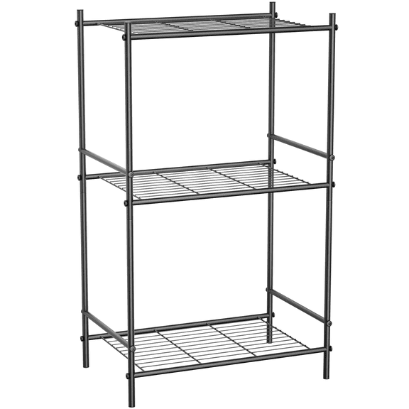 3-Shelf Steel Wire Rack Storage Shelving Organizer, Sturdy Garage Metal Rack, Tiny Versatility Storage Shelves for Kitchen, Pantry, Under Desk, 15.94" L x 10.03" W x 26.77" H, Black