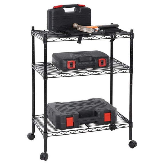 3-Shelf Storage Shelving Unit with Universal Wheels,Heavy Duty Adjustable Metal Organizer Wire Rack for Home Kitchen Garage Office, 24 L x 13.9 W x 31.2H Inches