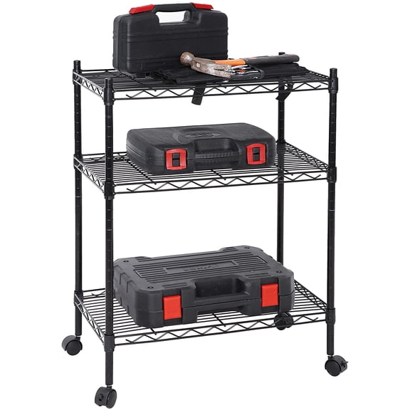 3-Shelf Storage Shelving Unit with Universal Wheels,Heavy Duty Adjustable Metal Organizer Wire Rack for Home Kitchen Garage Office, 24 L x 13.9 W x 31.2H Inches