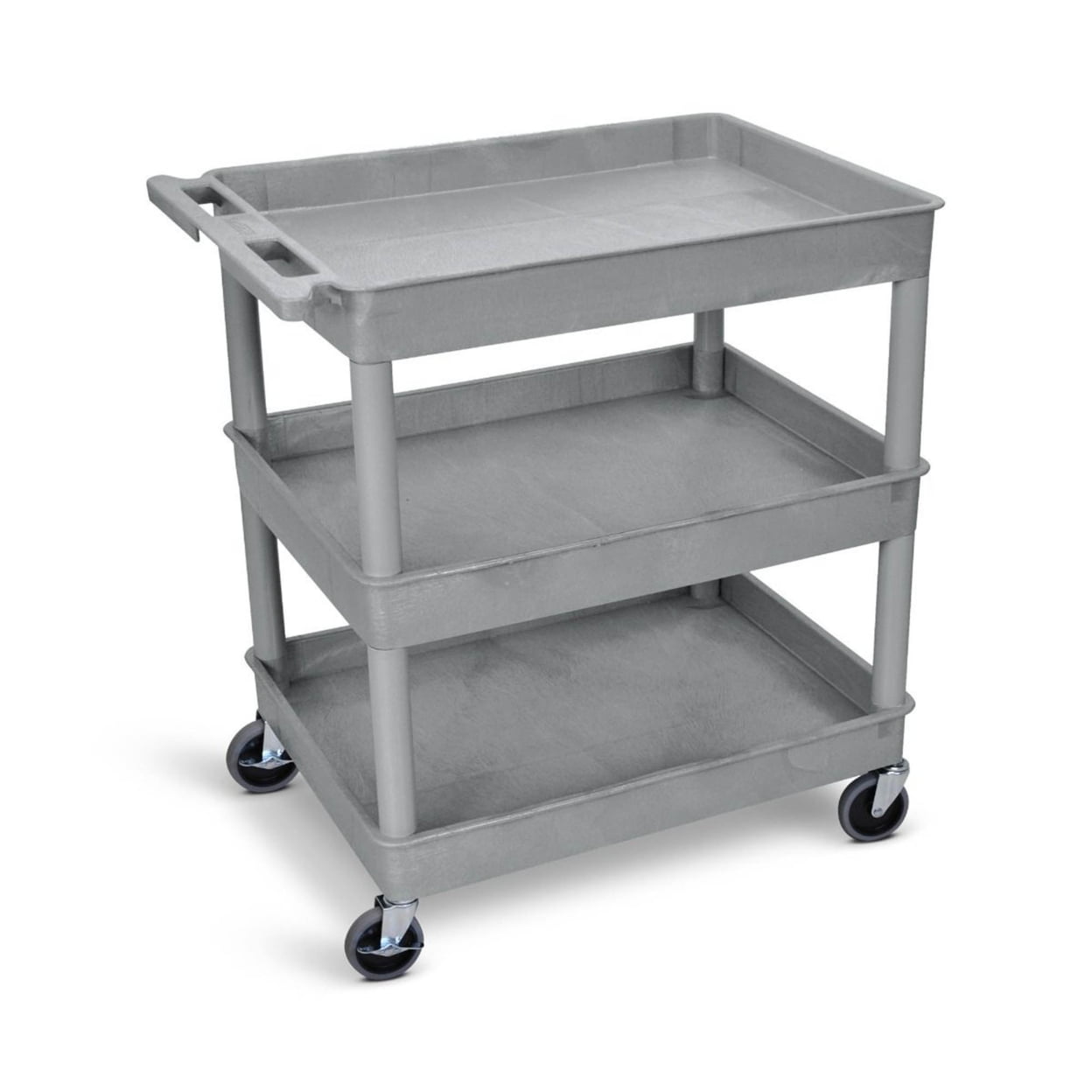 3 Shelf Tub Plastic Utility Storage Cart With Caster Wheel Gray 32 W