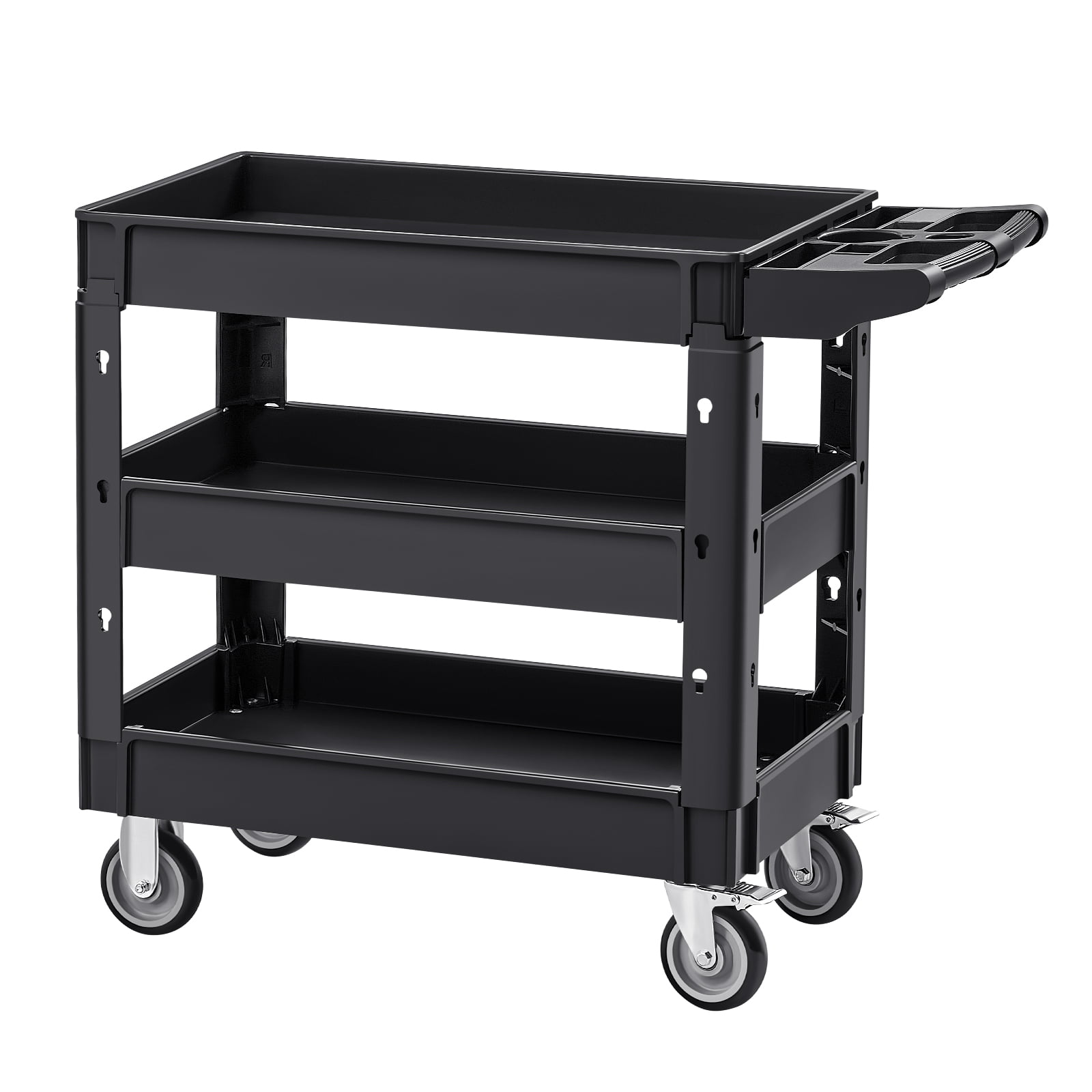 3-Shelf Utility Cart 550 lbs Capacity 5 Inch Lockable Swivel Wheels Polypropylene for Warehouse Garage Office