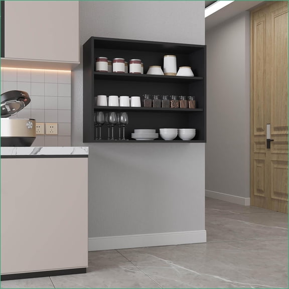 3-Shelf Wall Shelf, 30"H Sleek Contemporary | Engineered Wood | Black