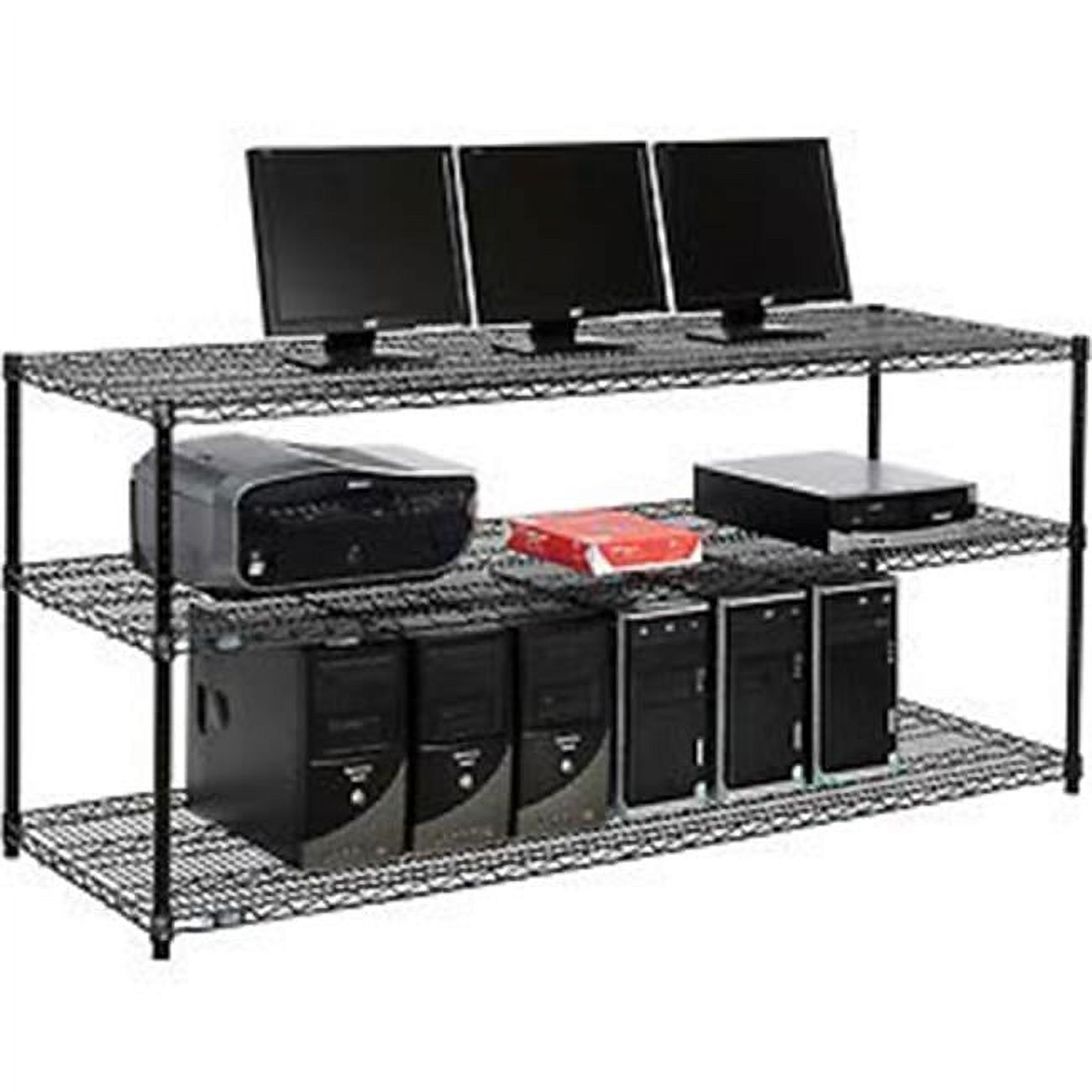 3Shelf Wire Computer LAN Workstation Black 72 x 24 x 34 in