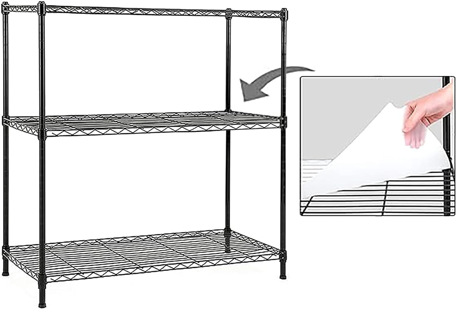 3-Shelf Wire Shelving Rack with 3-Shelf Liners, Adjustable Storage ...