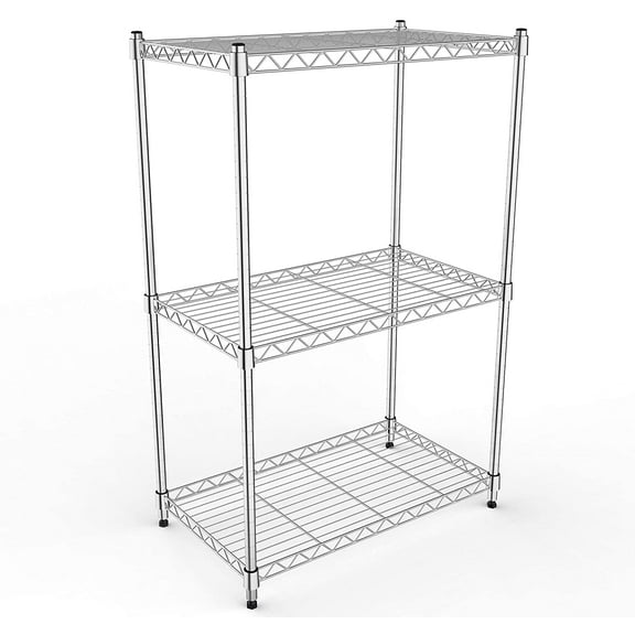 3-Shelf Wire Storage Shelving with Wheels,Adjustable Storage Units, Steel Organizer Wire Rack, 23" W x 13" D x 33" H,Silver