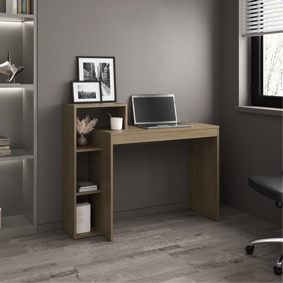 3 Shelves Computer Desk In Pine, Engineered Wood, For Home Office And Study, Keeps Supplies Organized Accessible Pine With Shelves, Ideal For Offices, Made Of Organizes Workspace, Compliant