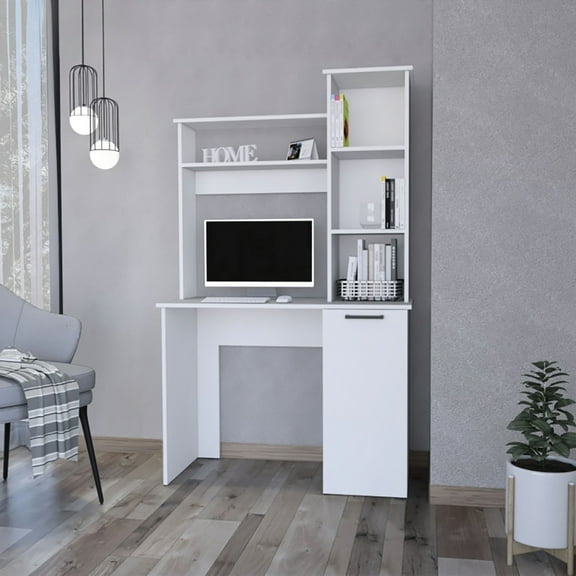 3 Shelves Desk In White For Efficient Office Setup Computer With And Modern Design