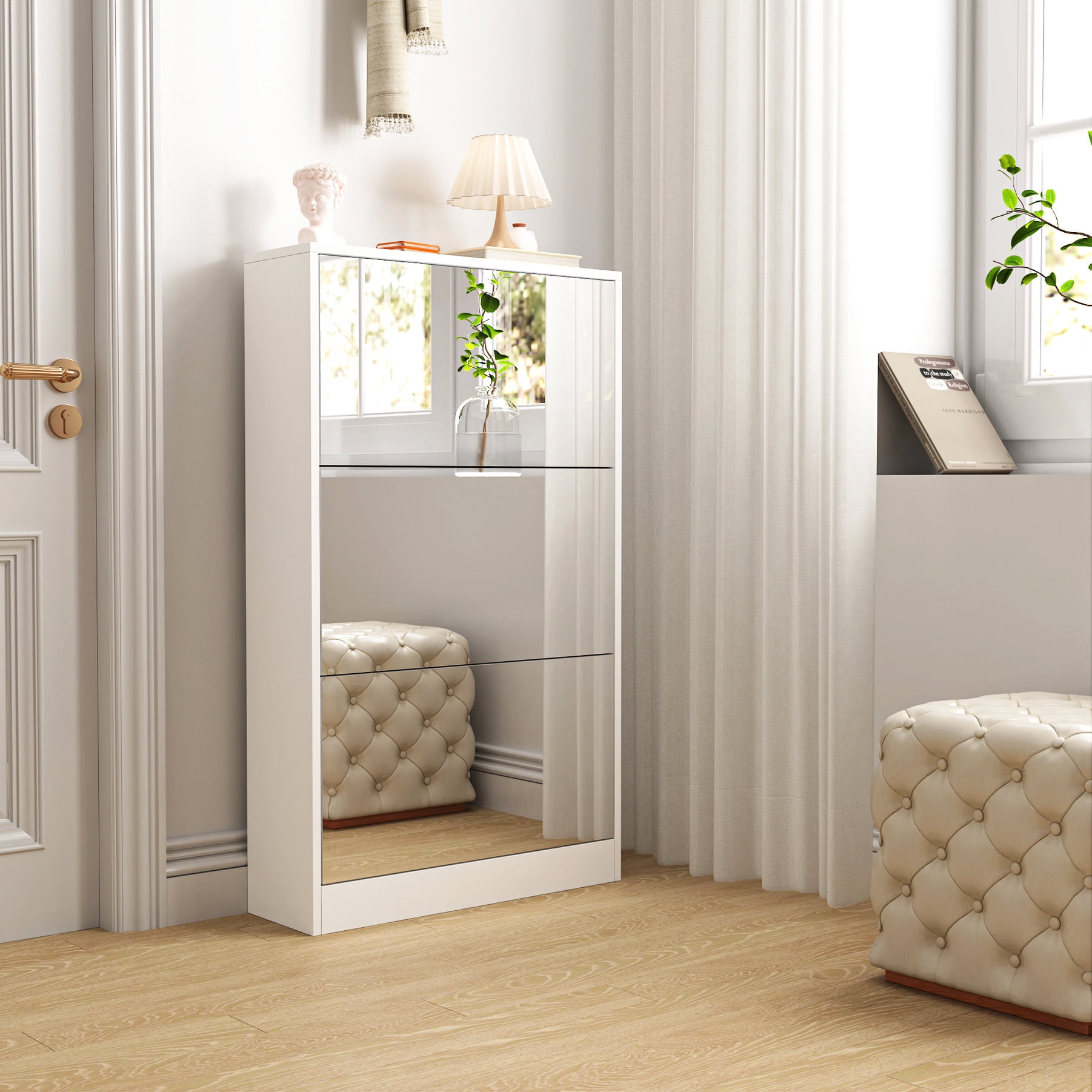 3 Shoe Rack With Mirror For Entryway - Stores 10 Pairs, Modern Design ...