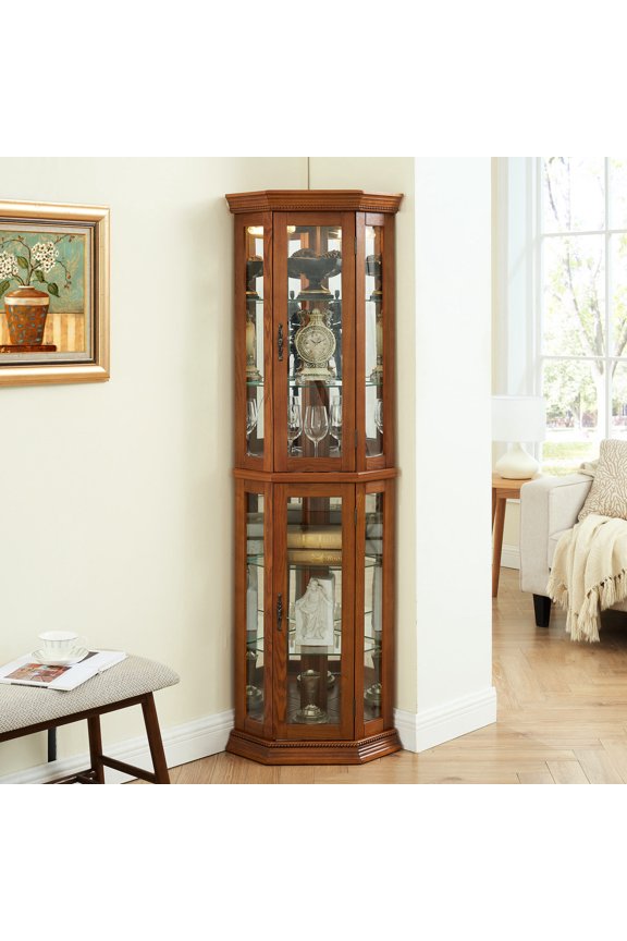3-Side Glass Display - Adjustable Shelves & Included Bulbs - Home Display - Accommodate Tall Items
