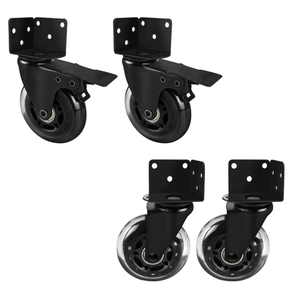3" Side Mount Industrial Casters, Heavy Duty L-Shaped Bracket Castor Wheel Replacement with Dual Locking for Material Handling Furniture DIY(2 Left Sided Lock, 2 Right Sided No Lock)