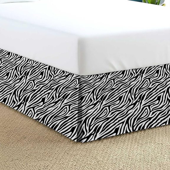 3-Side Zipper Closure Queen Bed Skirt – Split Corners, 11 Inch Tailored Drop, Egyptian Cotton, Easy Install, Soft & Durable (Zebra Print)