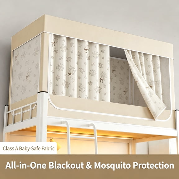 3-Sided Blackout Dorm Privacy Curtains 90x190x120cm with Mosquito Net for Bunk Beds