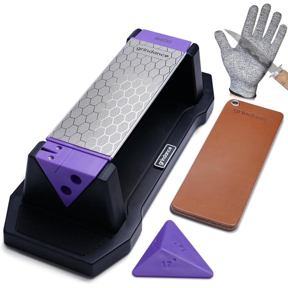 3-Sided Diamond Sharpening Stone 400/1000/8000 Grit Whetstone with Angle Guide, Non-Slip Base, Leather Strop & Glove Premium Knife Sharpener for Kitchen, Hunting & Outdoor