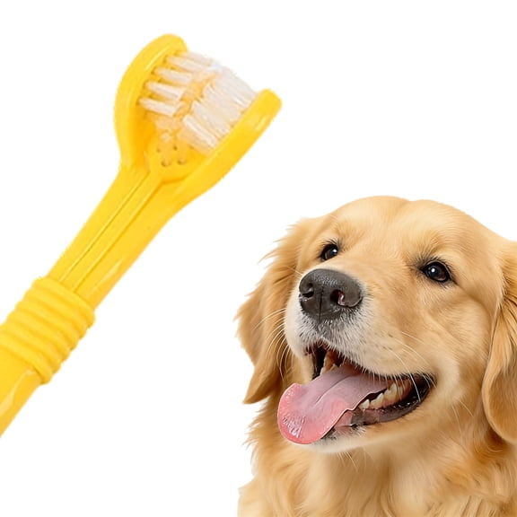 3 Sided Dog Toothbrush for Medium Large Dogs – Soft Bristle Cat Toothbrush with Tongue Scraper – Easy Teeth Cleaning and Care for Pets – 6.9 Inches