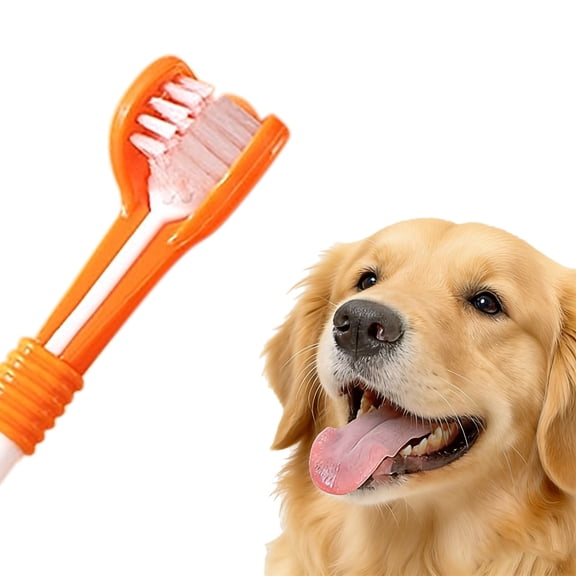 3 Sided Dog Toothbrush for Medium Large Dogs – Soft Bristle Cat Toothbrush with Tongue Scraper – Easy Teeth Cleaning and Care for Pets – 6.9 Inches
