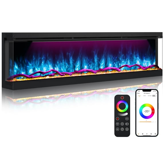 3 Sided Electric Fireplace Inserts 70 inch, Smart Built-in Linear Fire Places Heater 1500/750W with 251RGB LED Flames, APP & Remote Control, Cracking Sound, Timer, Log & Crystal