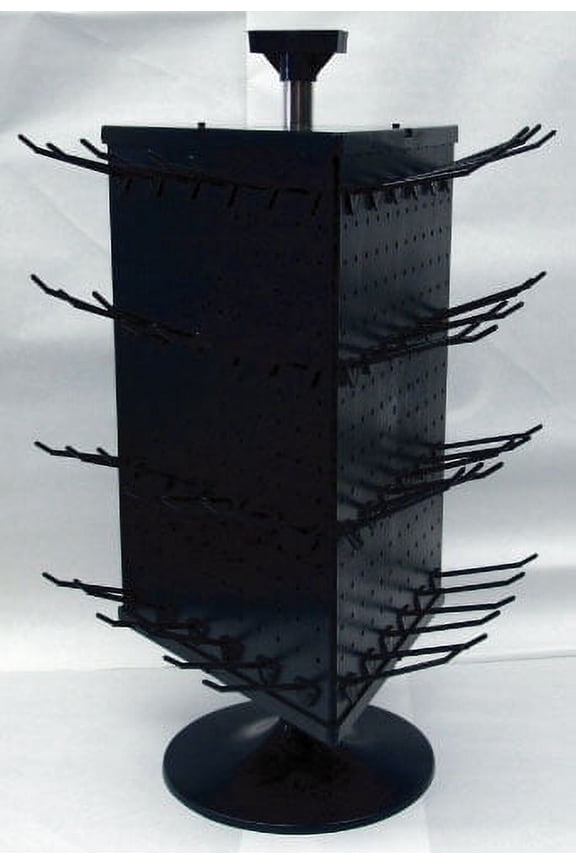 3 Sided Plastic Black Counter Top Peg Board Spinner Rack Display with Hooks