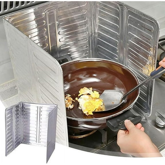 3 Sided Splatter Guard for Stove Top, Foldable Aluminum Wrap Lubricant Dash Panel with Nonstick Coating, Heat Sturdy Barrier for Frying, Cooking, and Kitchen Mess Prevention