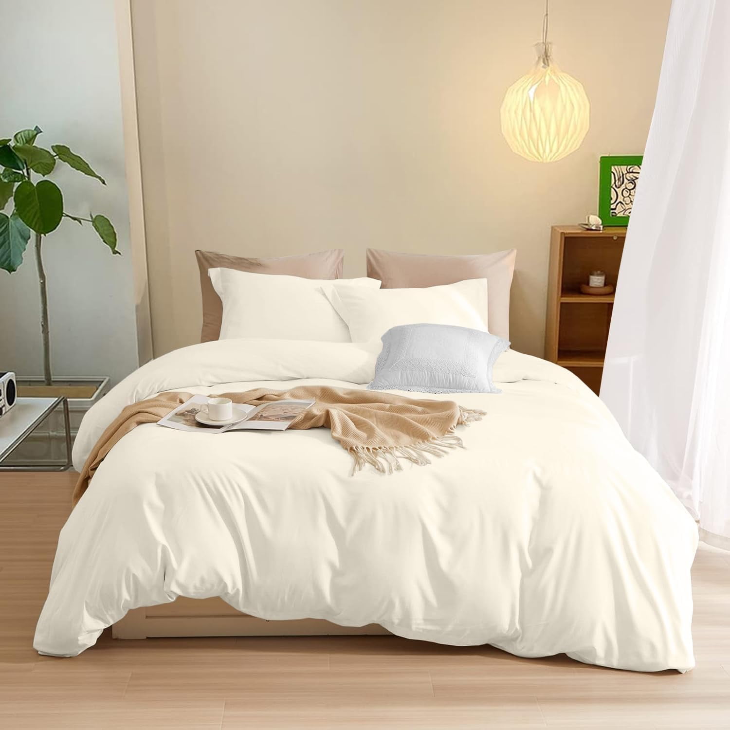 3-Sided Zipper Closure Duvet Cover – Easy On & Off Bedding, 500-TC Egyptian Cotton 3-PCs Duvet Cover Set - Twin/Twin-XL Size ( 68 x 90 ) Inches, (Ivory)