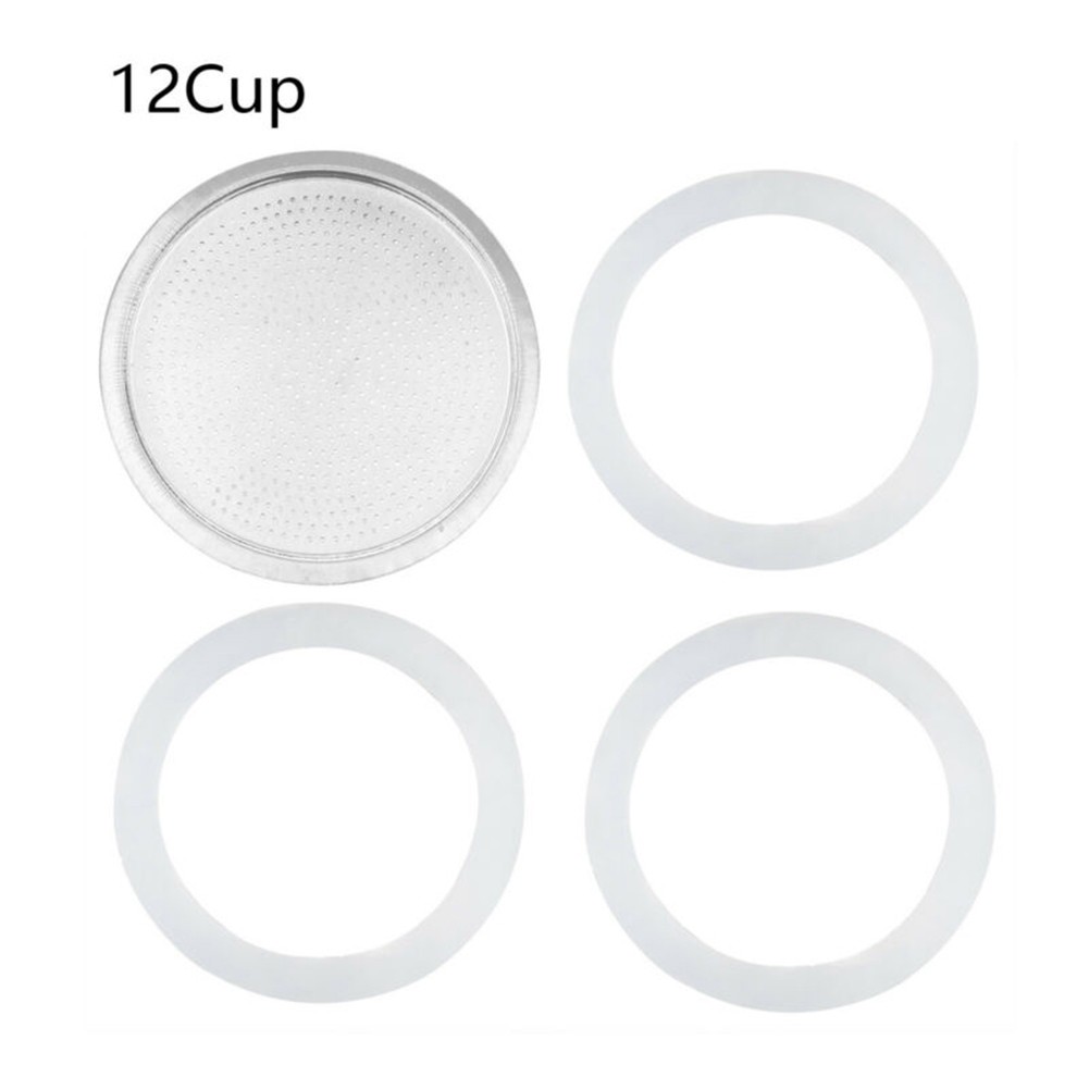 3 Silicone Seals And 1 Aluminum Filter For Espresso Pot Moka Pot