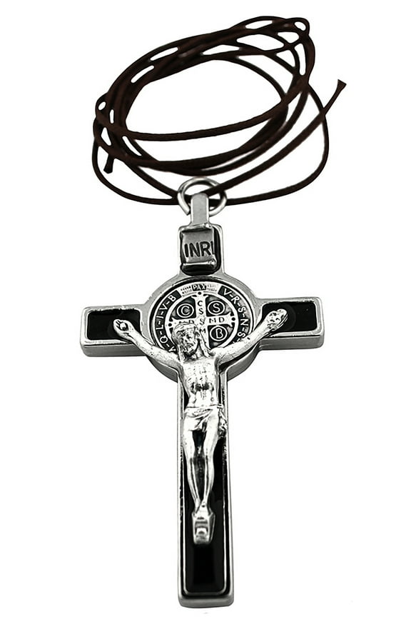 3" Silver-Tone St. Benedict Crucifix with Black Enamel