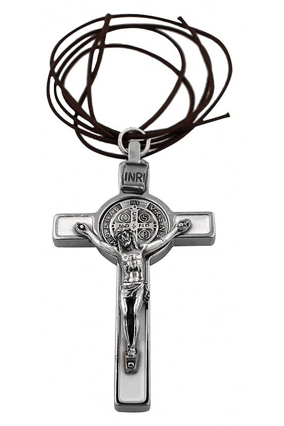 3" Silver-Tone St. Benedict Crucifix with White Enamel
