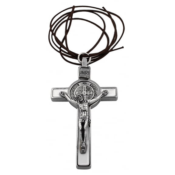 3" Silver-Tone St. Benedict Crucifix with White Enamel