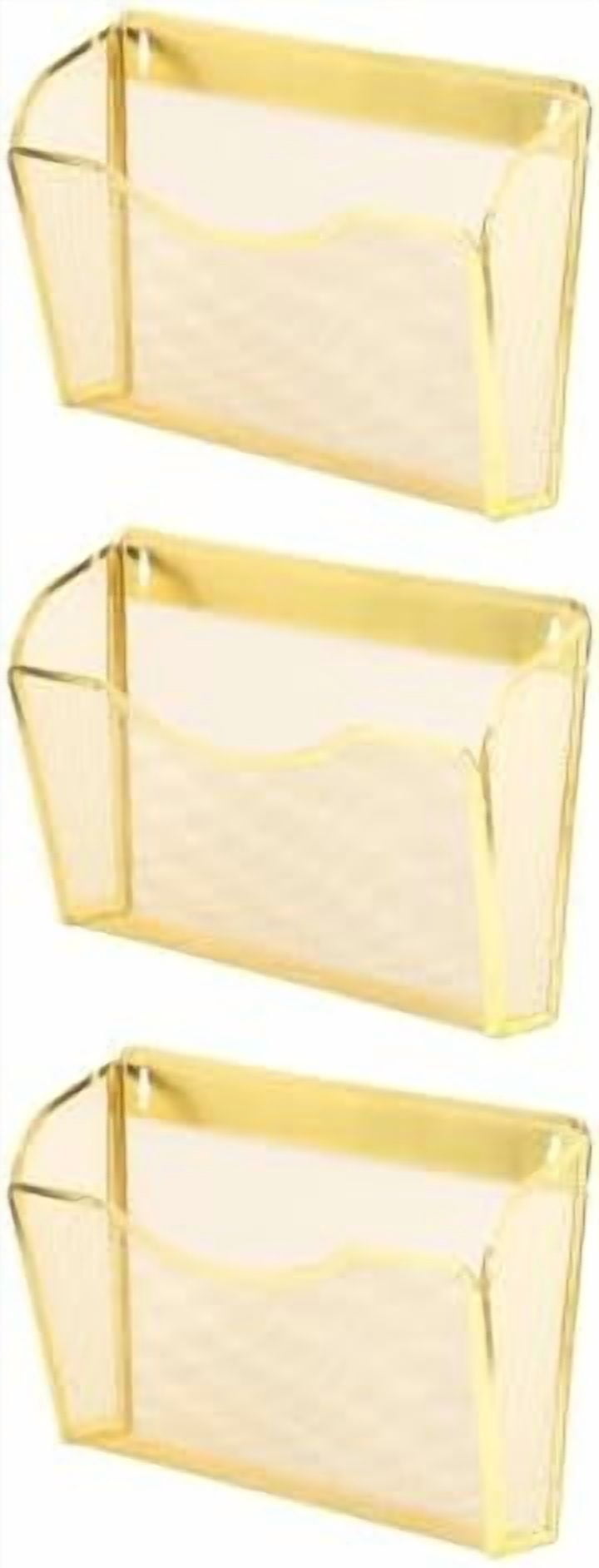 3 Single Pocket Mesh Hanging File Organizer, Vertical Wall Mounted Magazine File Holder, Mount Basket Mail Paper Document Folder Organizing for Office, Home and School, Gold