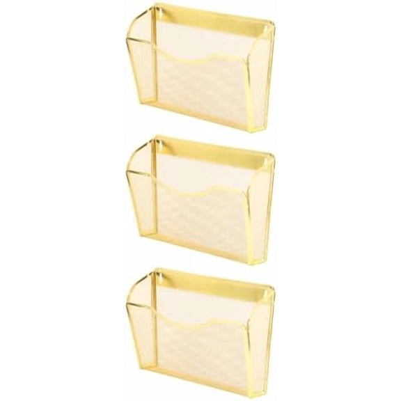 3 Single Pocket Mesh Hanging File Organizer, Vertical Wall Mounted Magazine File Holder, Mount Basket Mail Paper Document Folder Organizing for Office, Home and School, Gold