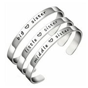3 Sisters Bracelet Set Big Sister Middle Sister Little Sister Cuff Bangle Bracelet Sister Jewelry Gift for Family Friend