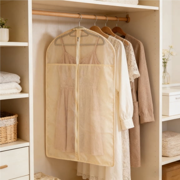 3-Size Breathable Washable Cotton Garment Bag with Zipper Clear Window, Reusable Moth Proof Clothes Protector, Sturdy Hanging Cover for Suit Dress Coat Wardrobe Storage Travel