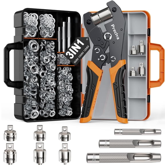 3-Size Grommet Tool Kit - 1/2" 1/4" 3/8" Hole Punch & Eyelet Setting Tool with 300Pcs Grommets | Handheld Eyelet Plier for Tarps, Tents, Canvas, Vinyl & Leather Crafting