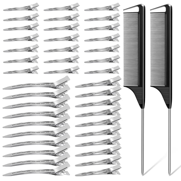 3-Size Metal Hair Clips Set of 70, MORGLES No Crease Alligator Clips for Women, Includes 2 Tail Combs, for Long Hair Styling, Sectioning, Bow DIY & Braiding, with Storage Case