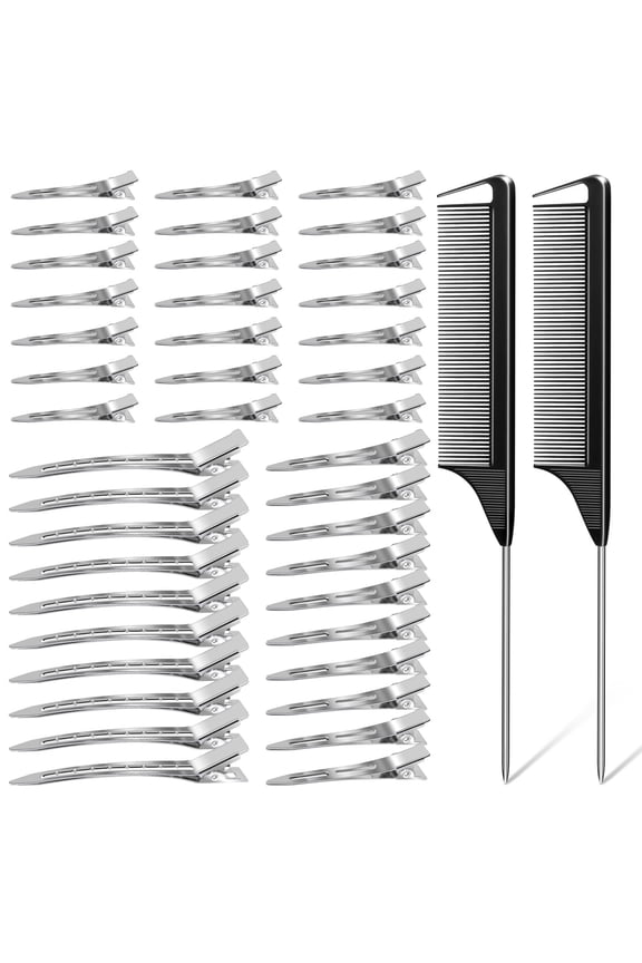3-Size Metal Hair Clips Set of 70, MORGLES No Crease Alligator Clips for Women, Includes 2 Tail Combs, for Long Hair Styling, Sectioning, Bow DIY & Braiding, with Storage Case