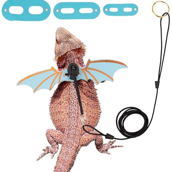 3 Size Pack Reptiles Harness Leash Set, Adjustable Soft Leather Detachable Wing Lizard Leash for Bearded Dragon Lizard Reptiles