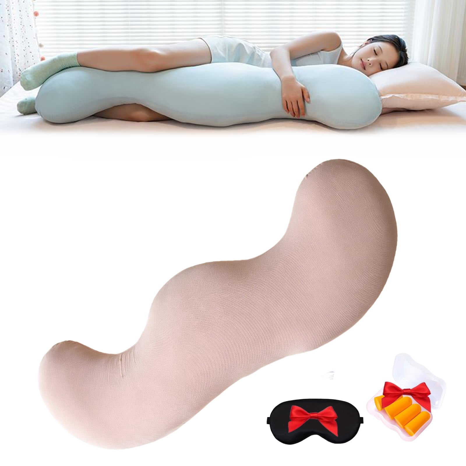 3 Size Pea Pod Body Pillow for Side Sleeper, Long Bolster Hug Pillow with Cooling Fabric