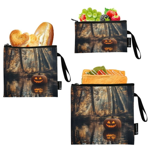 3 Size Reusable Food Storage Bags Set Airtight Zipper Closure Lunch Snacks Travel Organizer A Beautiful Autumn Forest