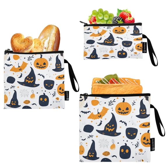 3 Size Reusable Food Storage Bags Set Airtight Zipper Closure Lunch Snacks Travel Organizer A Variety Of Cute Halloween Elements